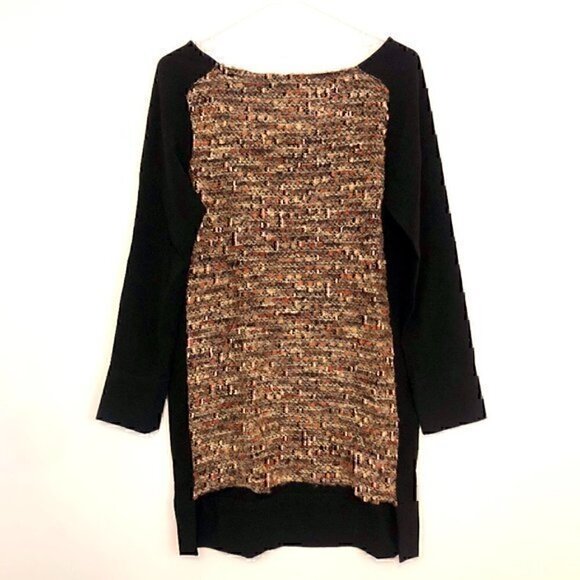 THML ANTHROPOLOGIE ANTHRO Beige Orange Brown Black Nubby Textured Shift Dress S - Picture 1 of 11